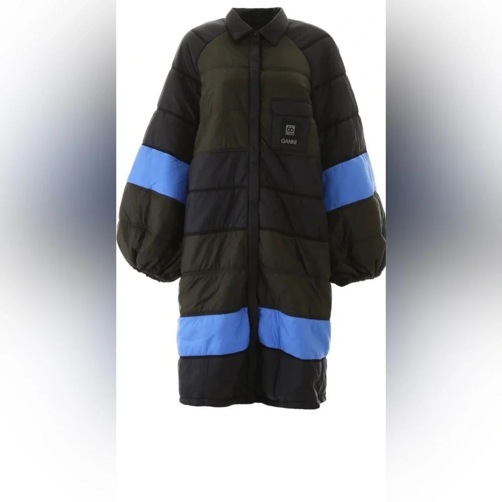 GANNI X66°NORTH Vatnajökull Quilted Black Green Open Back Puffer Coat Dress XS/S - Picture 5 of 12